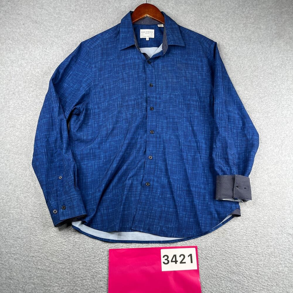 Construct Slim Fit Shirt Large Stretch Casual Flip Cuff Button Up Long Sleeve
